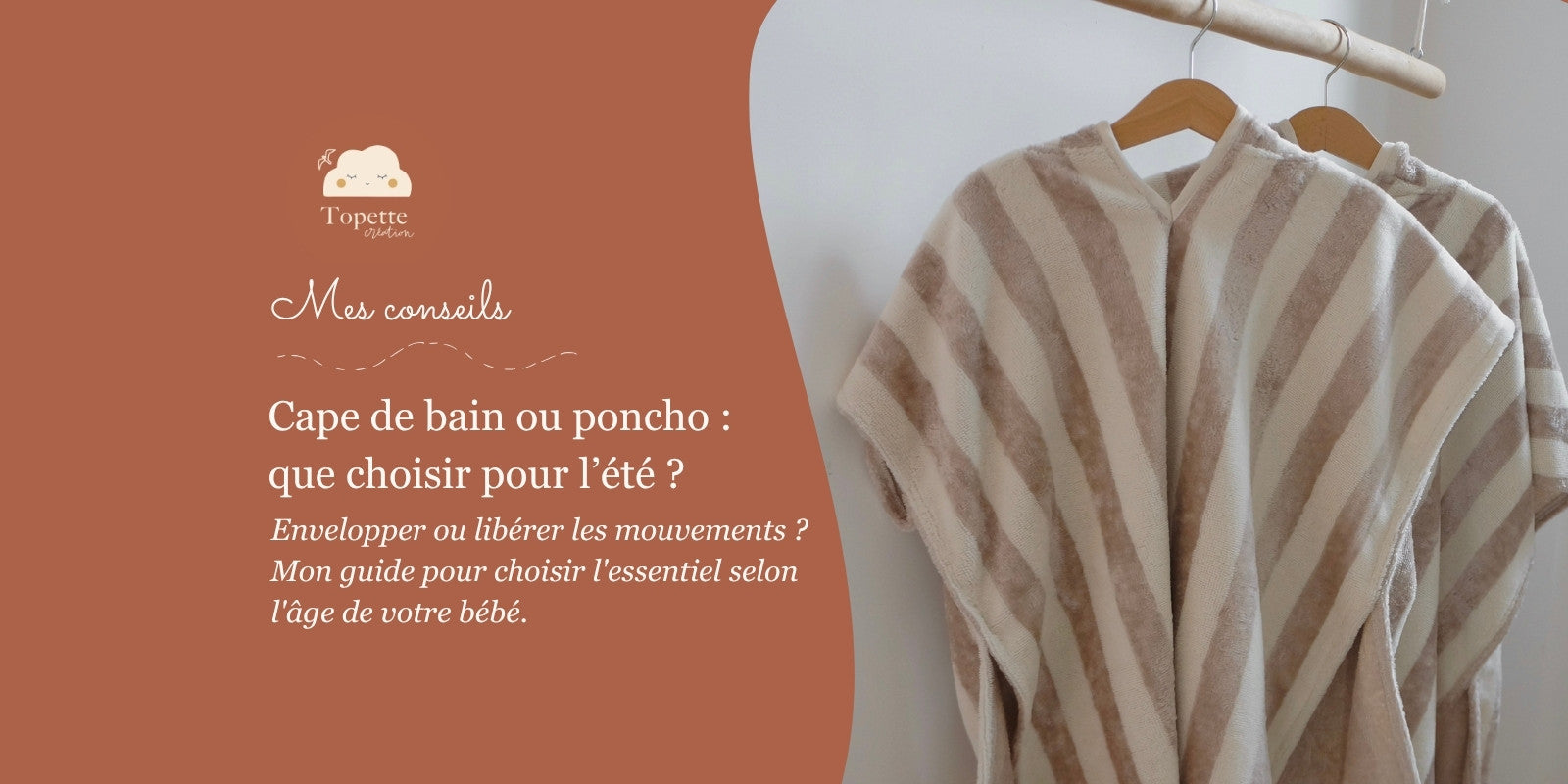 Poncho de plage et cape de bain en éponge bambou Topette Création pour les vacances d'été.