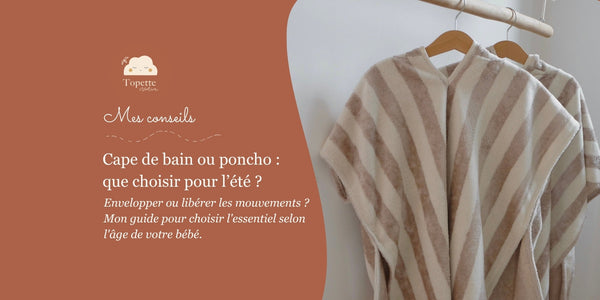 Poncho de plage et cape de bain en éponge bambou Topette Création pour les vacances d'été.