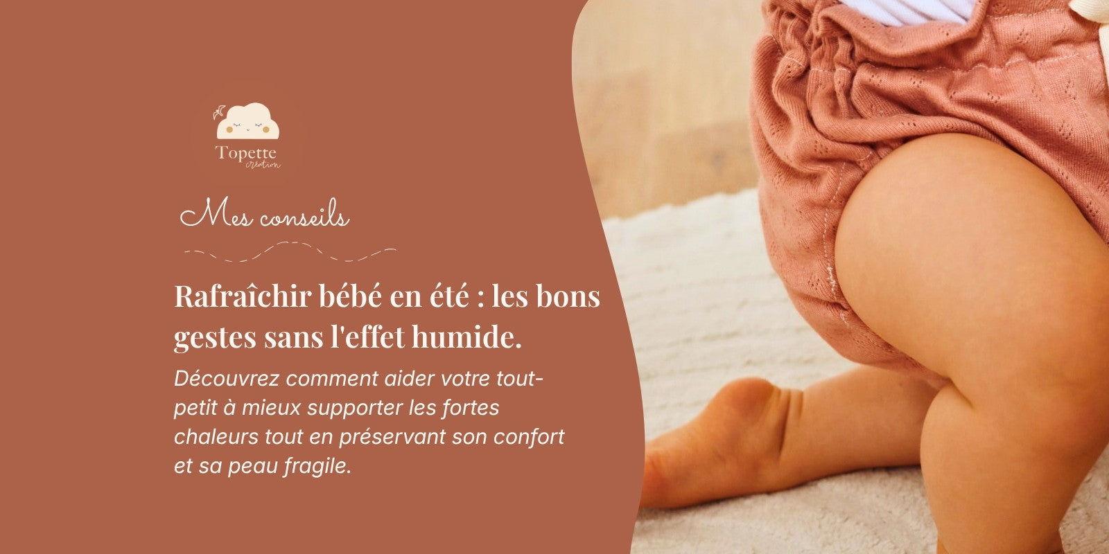 Bébé portant un bloomer léger en double gaze de coton Topette lors d'une journée chaude d'été.