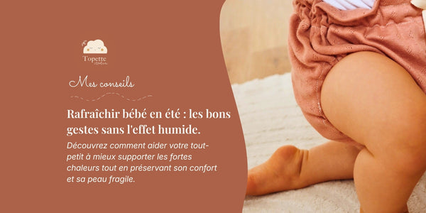 Bébé portant un bloomer léger en double gaze de coton Topette lors d'une journée chaude d'été.