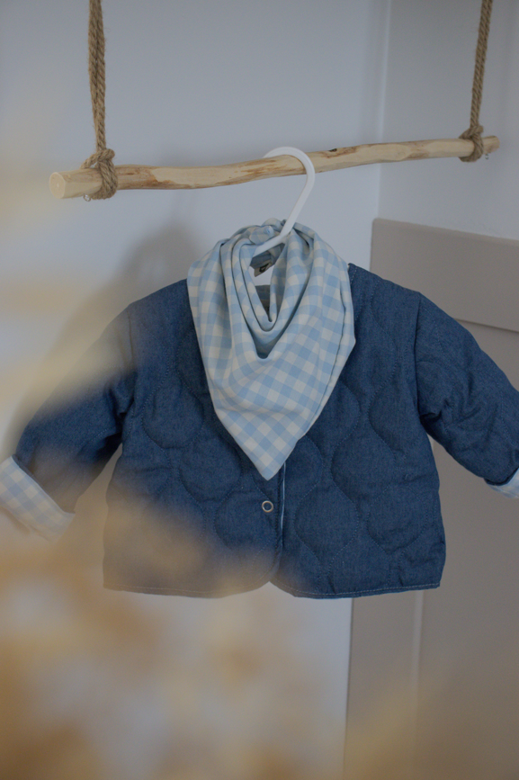 Vestes matelassées avec manches enfant Jean/ Vichy Bleu ciel