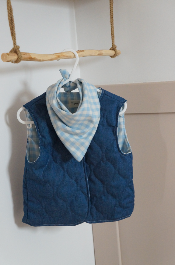 Veste matelassée sans manches Jean/Vichy bleu ciel Taille 24 mois
