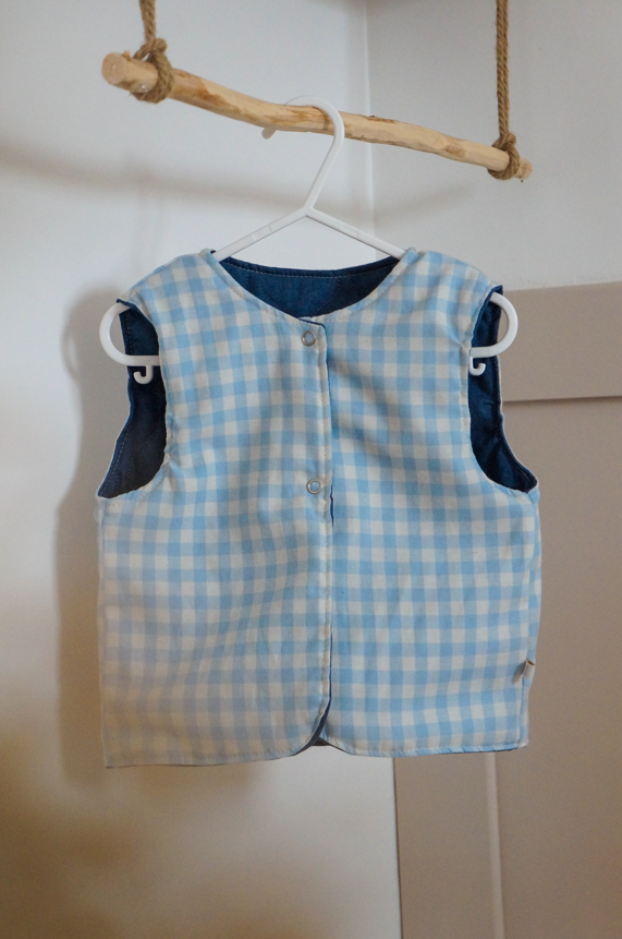 Veste matelassée sans manches Jean/Vichy bleu ciel Taille 24 mois