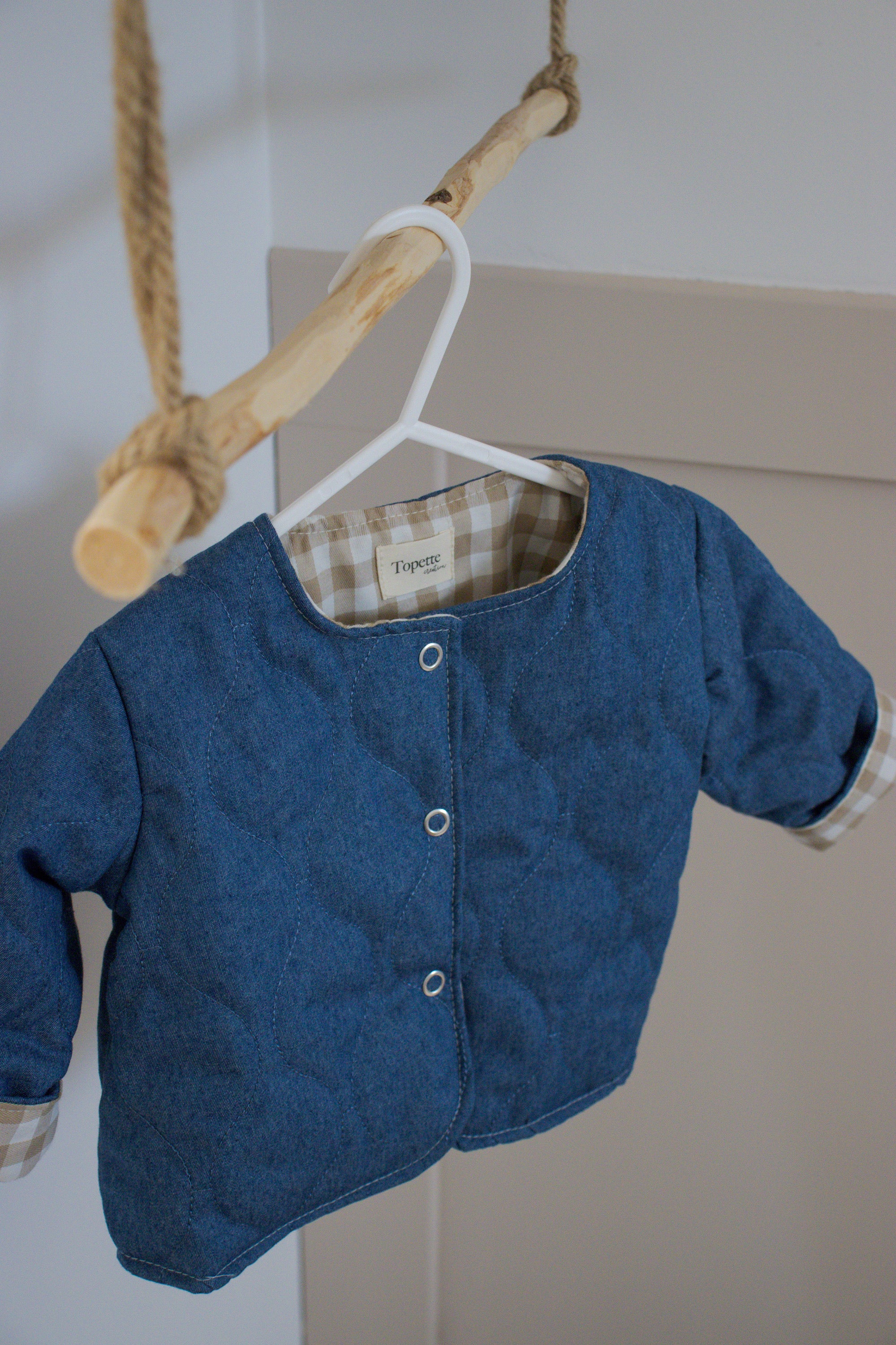 Vestes matelassées avec manches enfant Jean/Vichy camel
