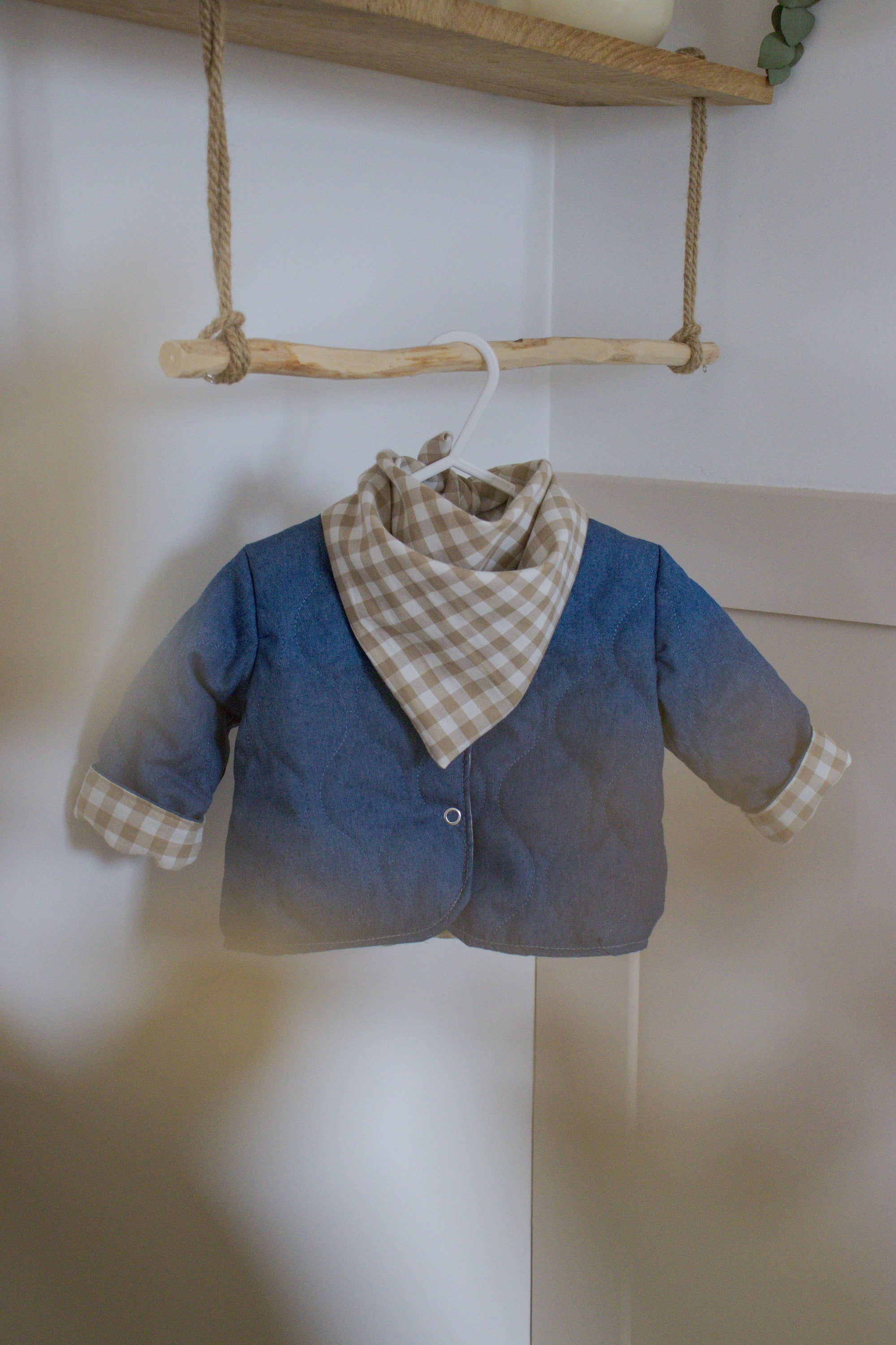 Vestes matelassées avec manches enfant Jean/Vichy camel