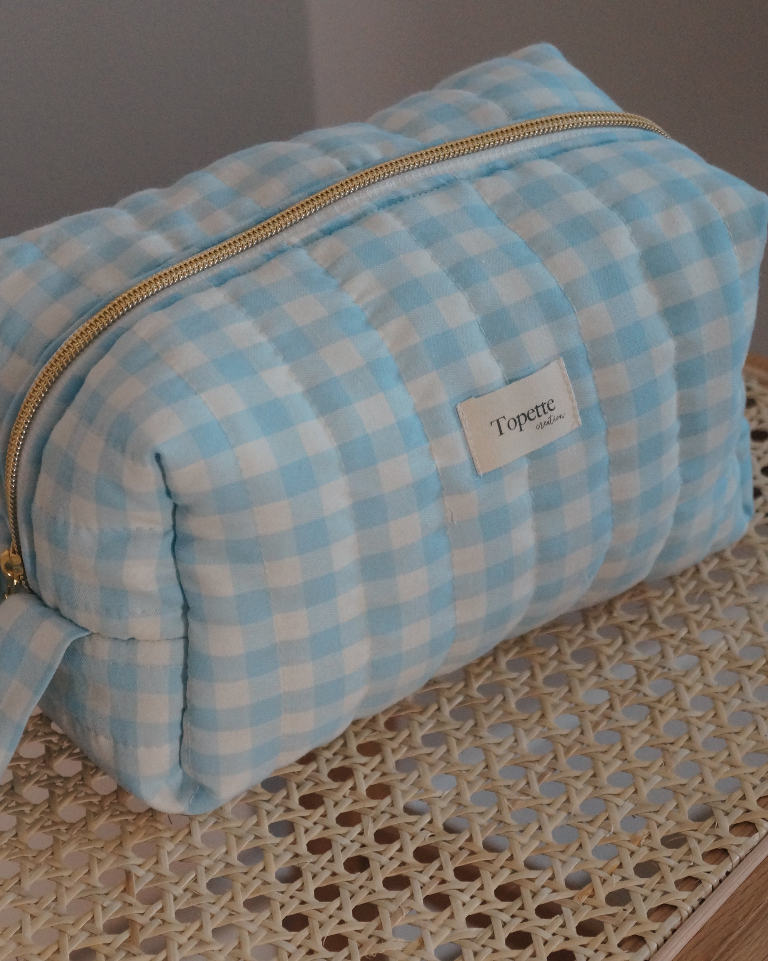 Trousses de toilette Vichy bleu ciel