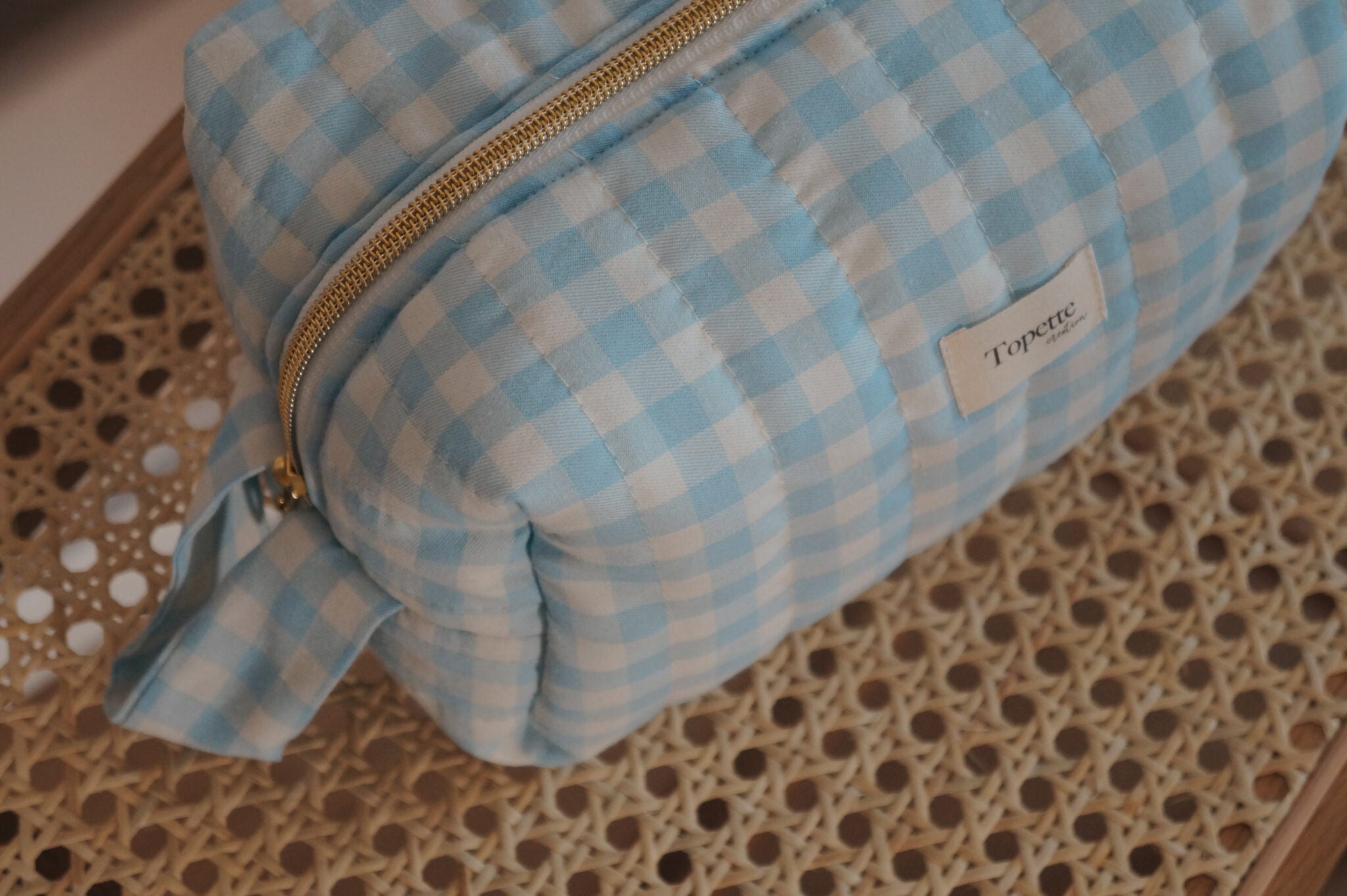 Trousses de toilette Vichy bleu ciel